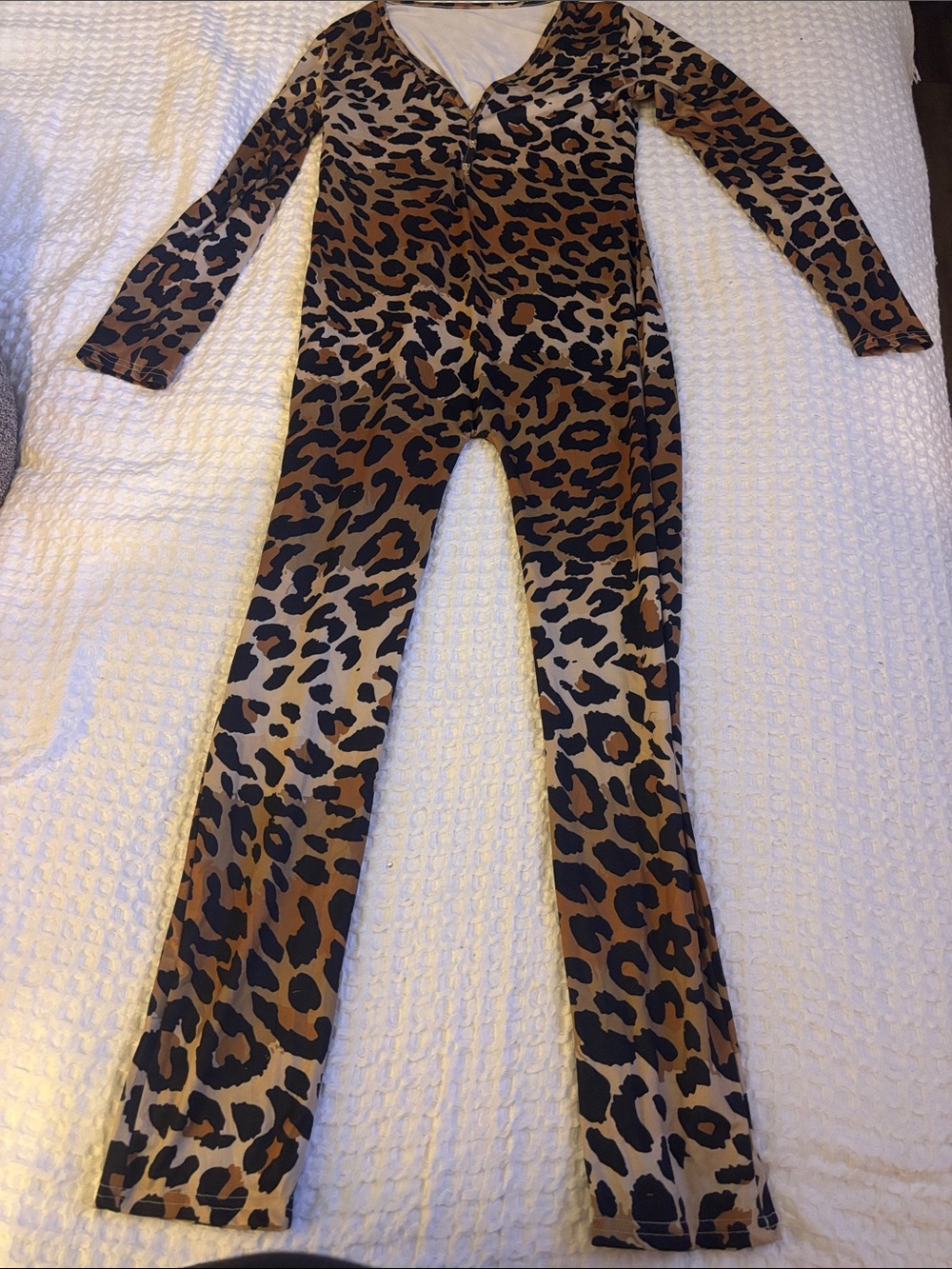 Leopard Print Long Sleeve Jumpsuit - Brown/Black